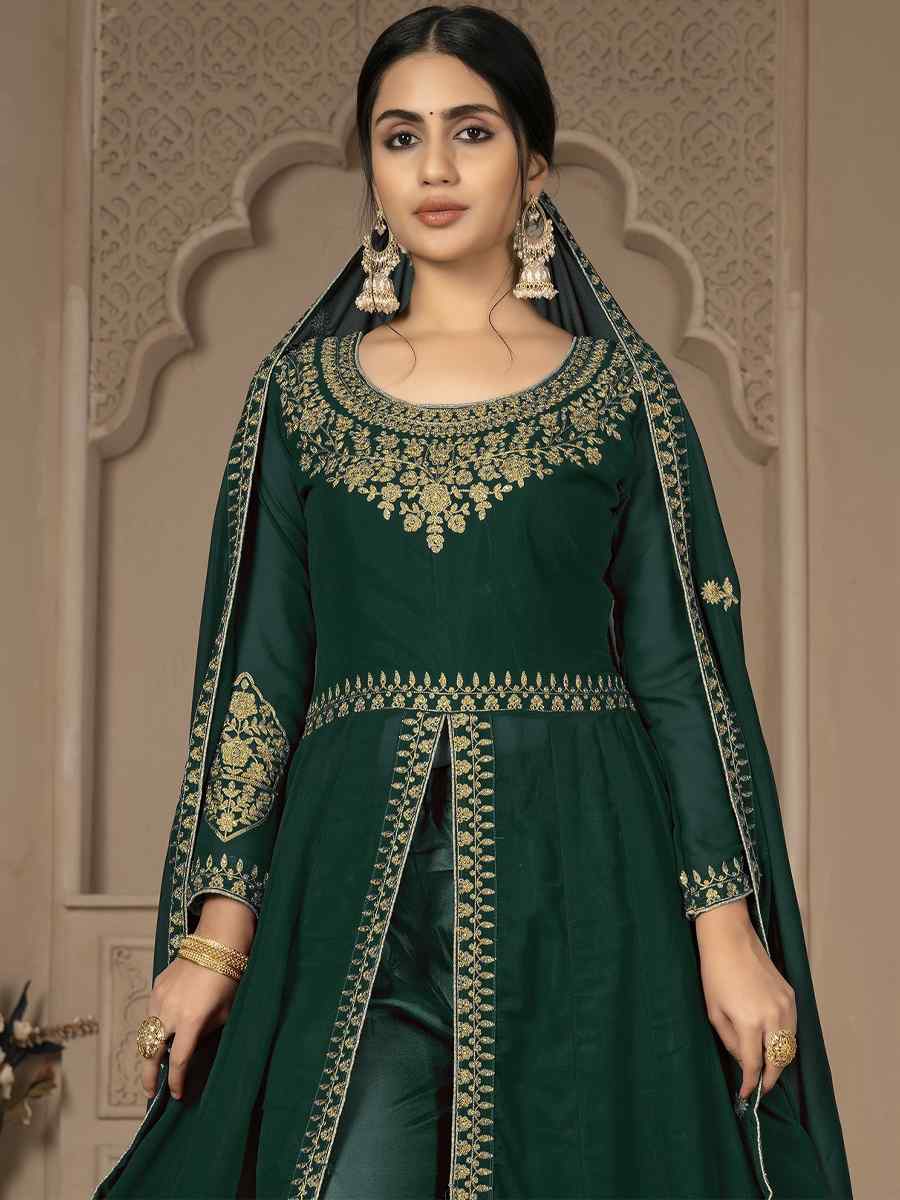 Green Faux Georgette Embroidered Festival Wedding Lawn Salwar Kameez