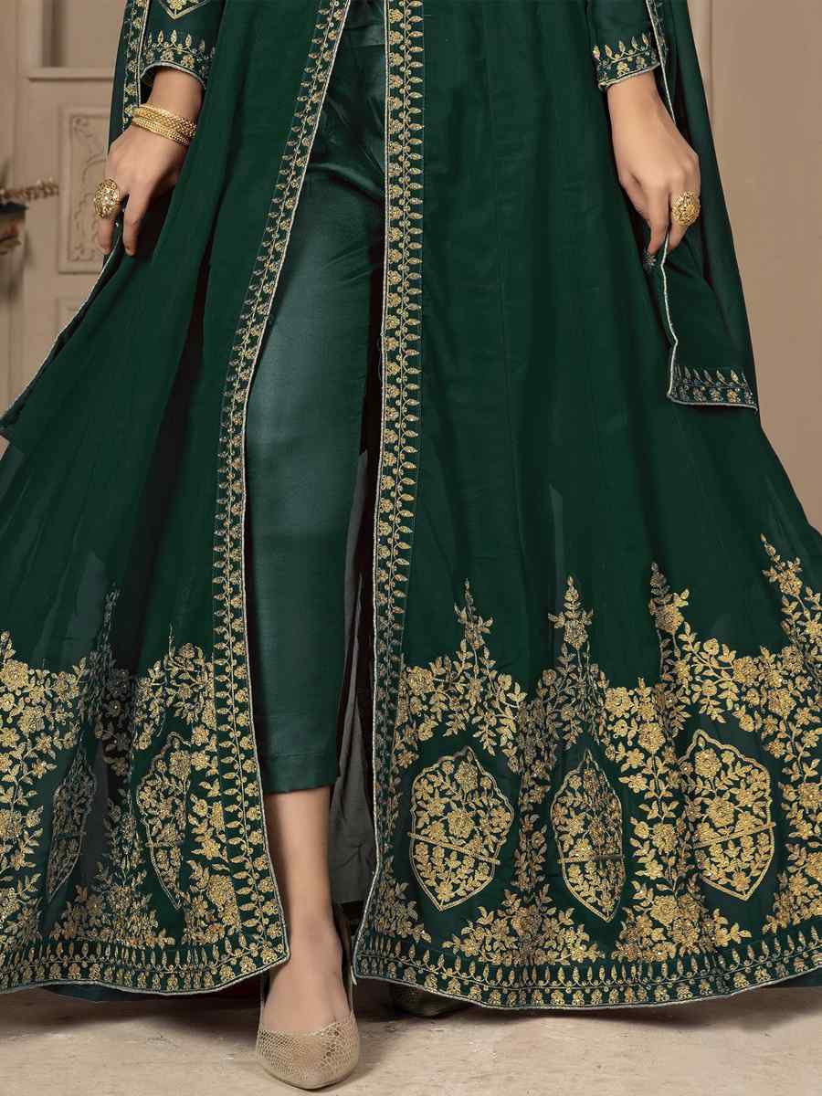 Green Faux Georgette Embroidered Festival Wedding Lawn Salwar Kameez