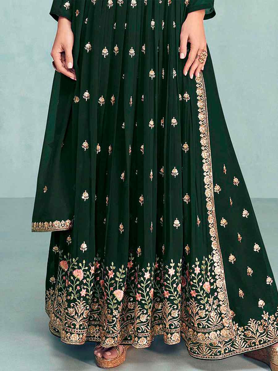 Green Faux Georgette Embroidered Festival Wedding Palazzo Pant Salwar Kameez