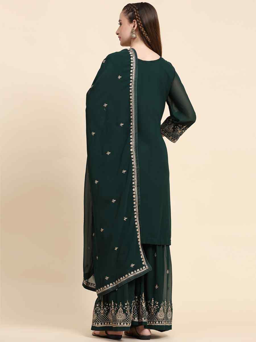 Green Faux Georgette Embroidered Festival Wedding Palazzo Pant Salwar Kameez