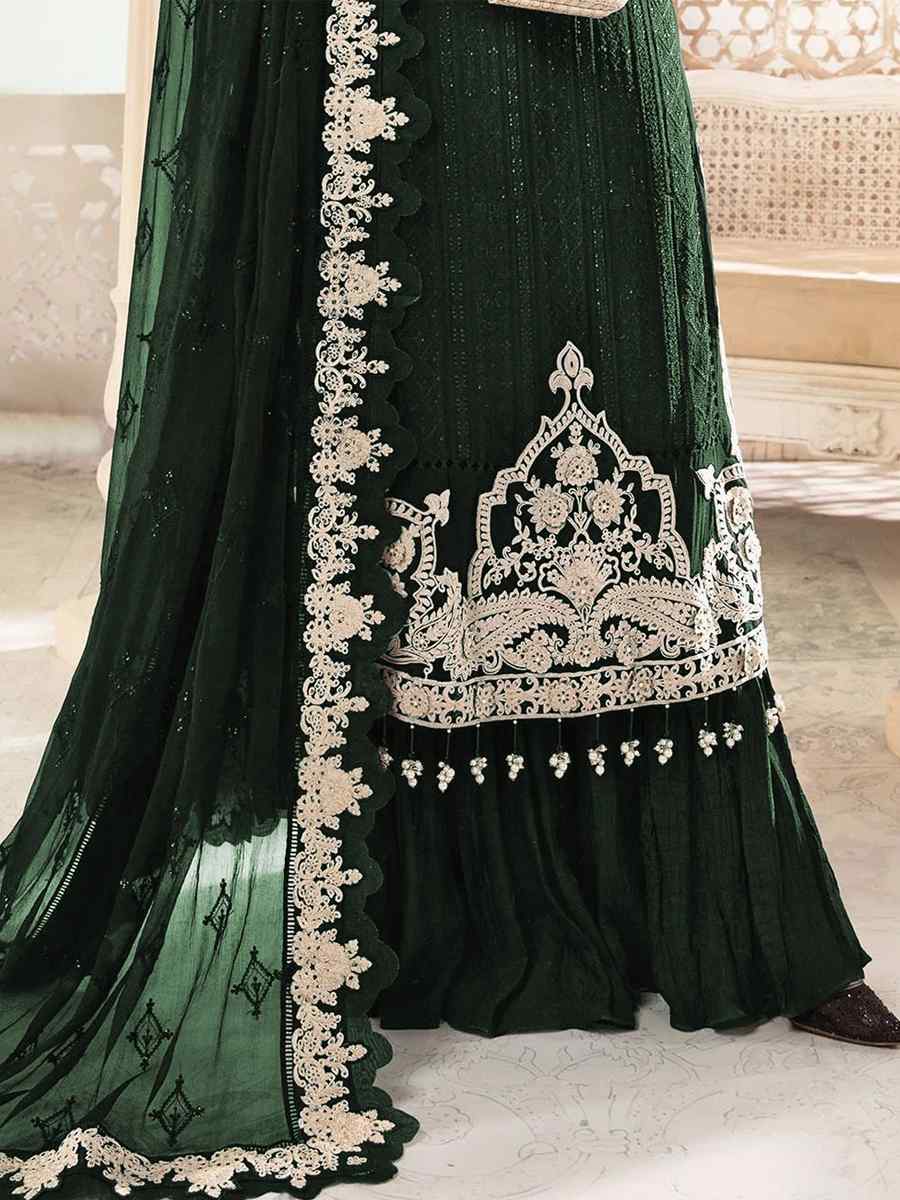 Green Faux Georgette Embroidered Festival Wedding Palazzo Pant Salwar Kameez