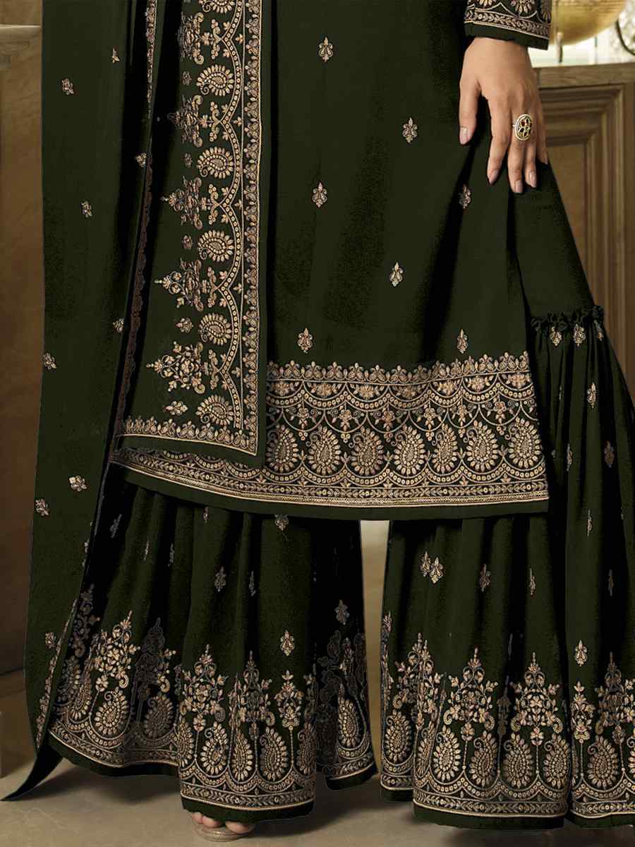 Green Faux Georgette Embroidered Festival Wedding Palazzo Pant Salwar Kameez