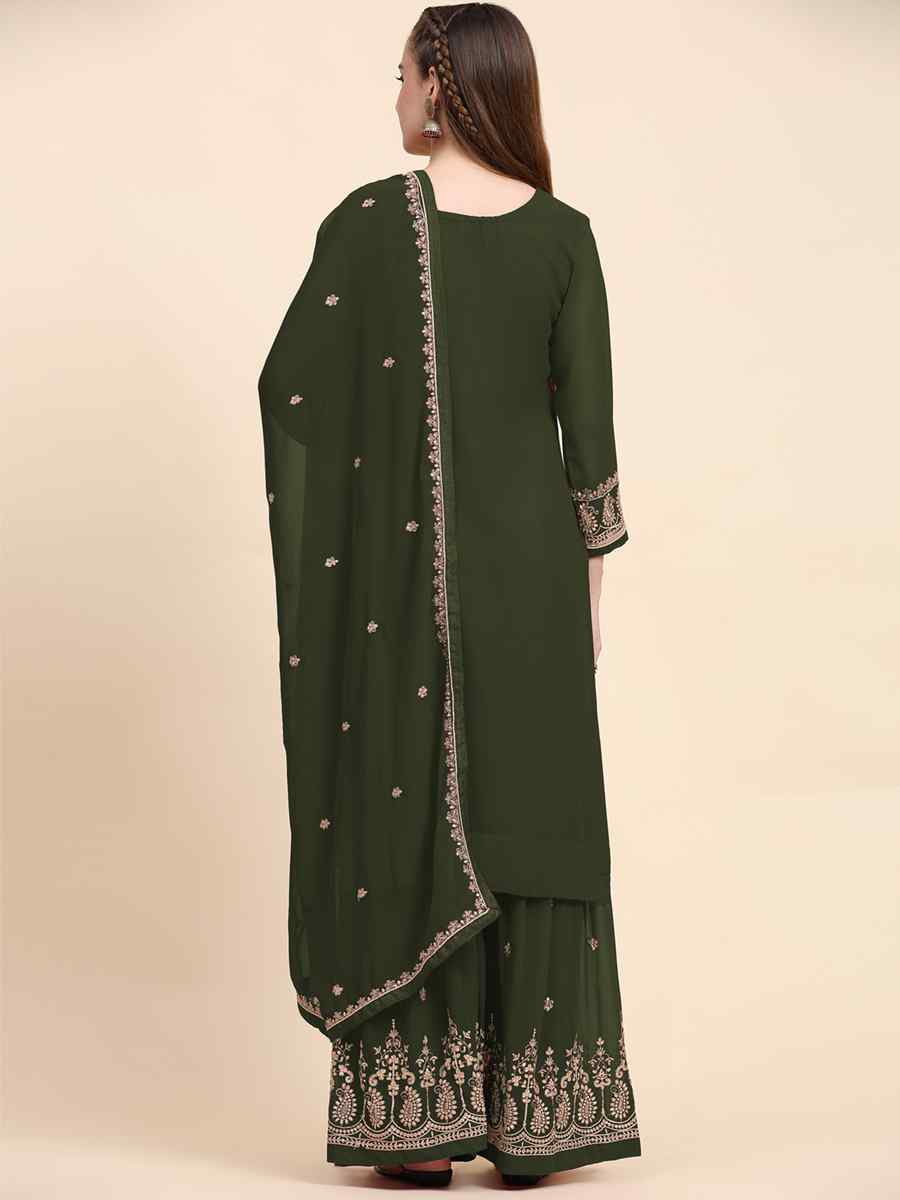 Green Faux Georgette Embroidered Festival Wedding Palazzo Pant Salwar Kameez