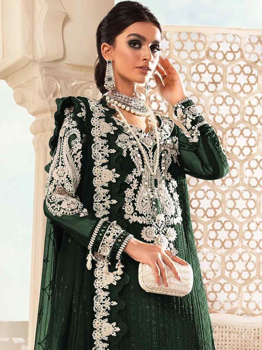 Green Faux Georgette Embroidered Festival Wedding Palazzo Pant Salwar Kameez