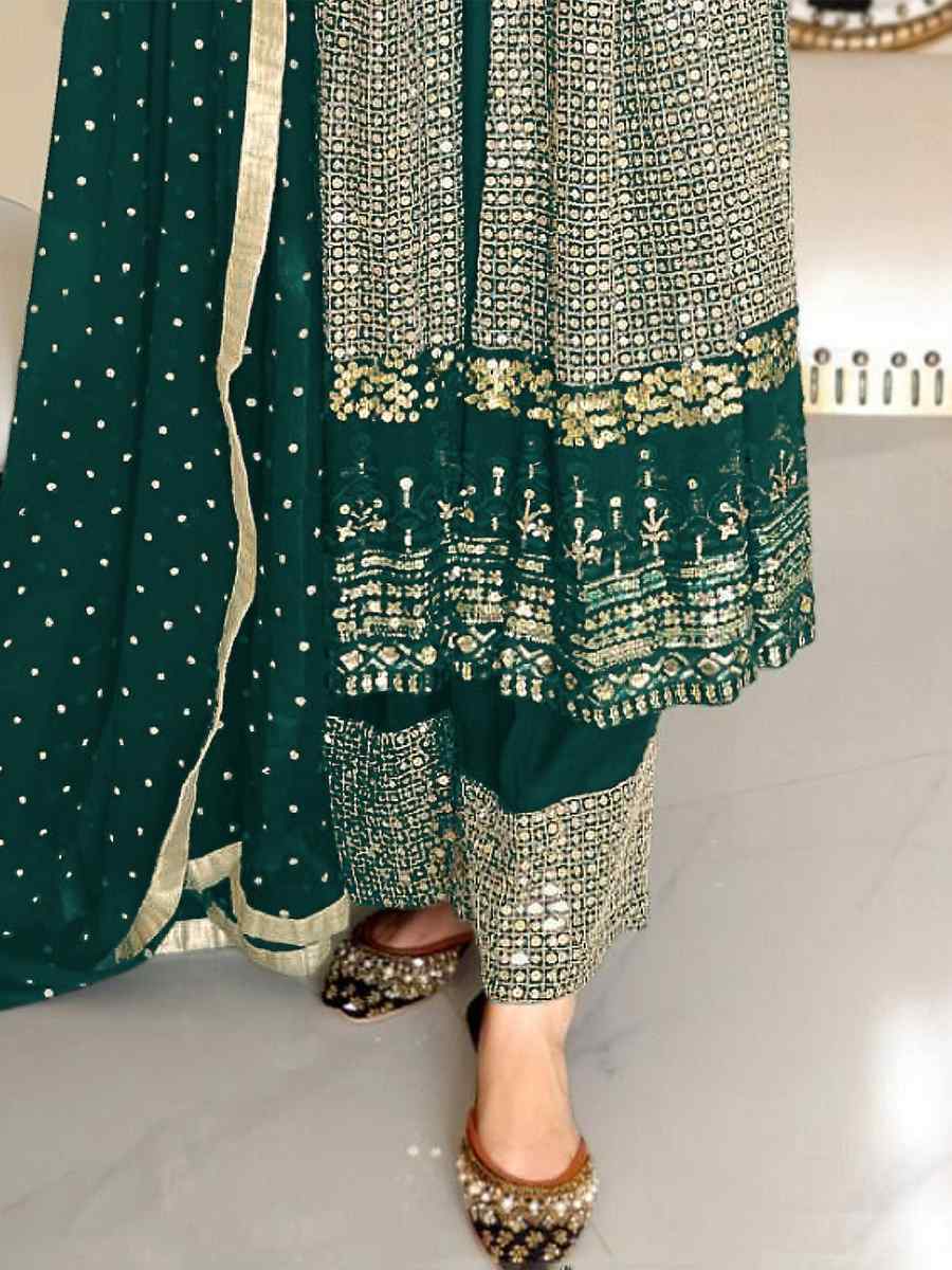 Green Faux Georgette Embroidered Festival Wedding Palazzo Pant Salwar Kameez