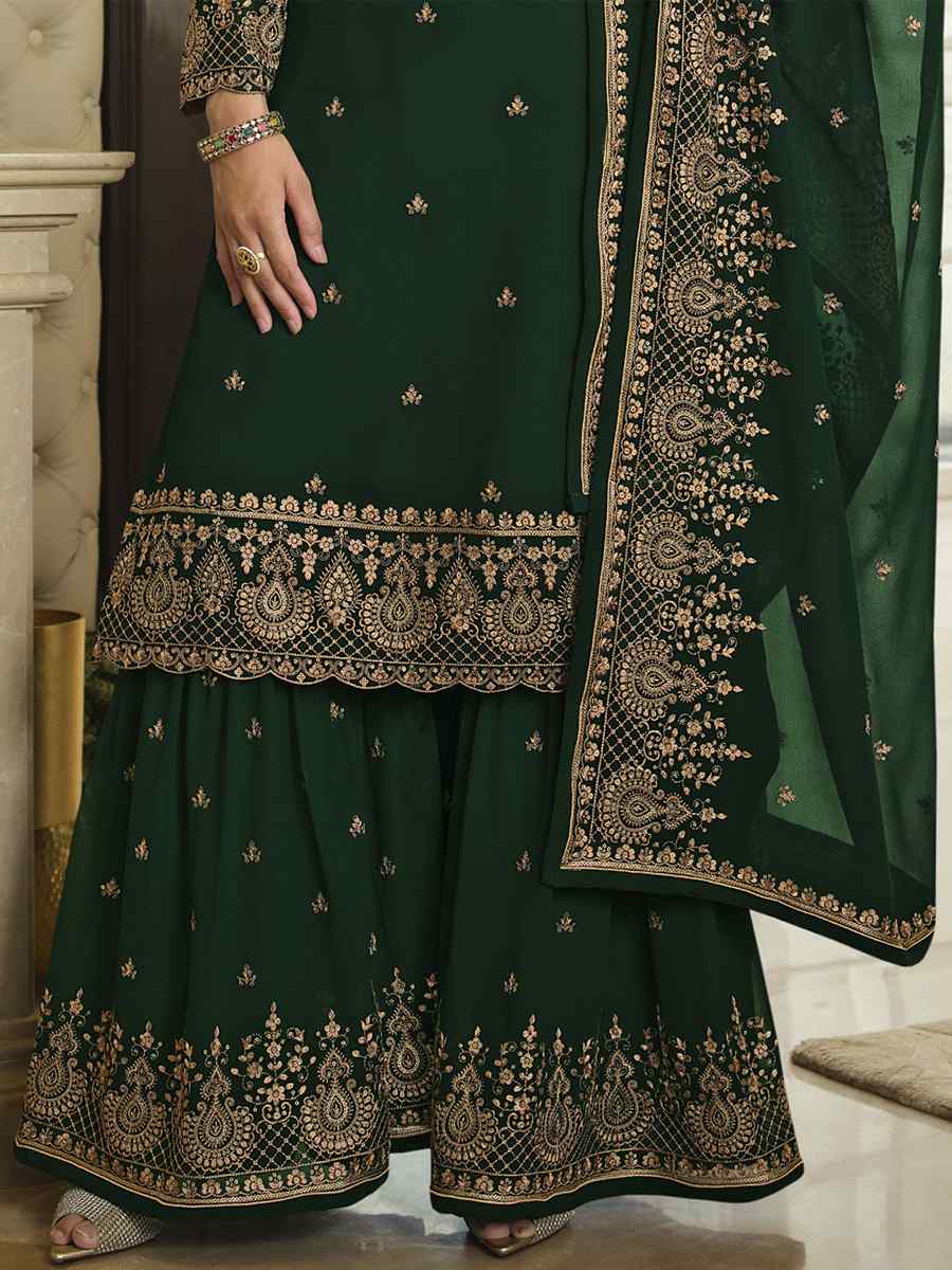 Green Faux Georgette Embroidered Festival Wedding Palazzo Pant Salwar Kameez
