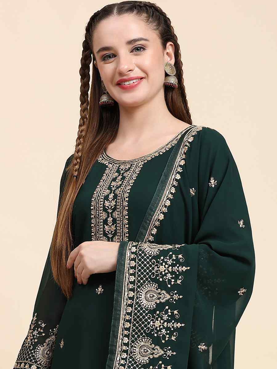Green Faux Georgette Embroidered Festival Wedding Palazzo Pant Salwar Kameez