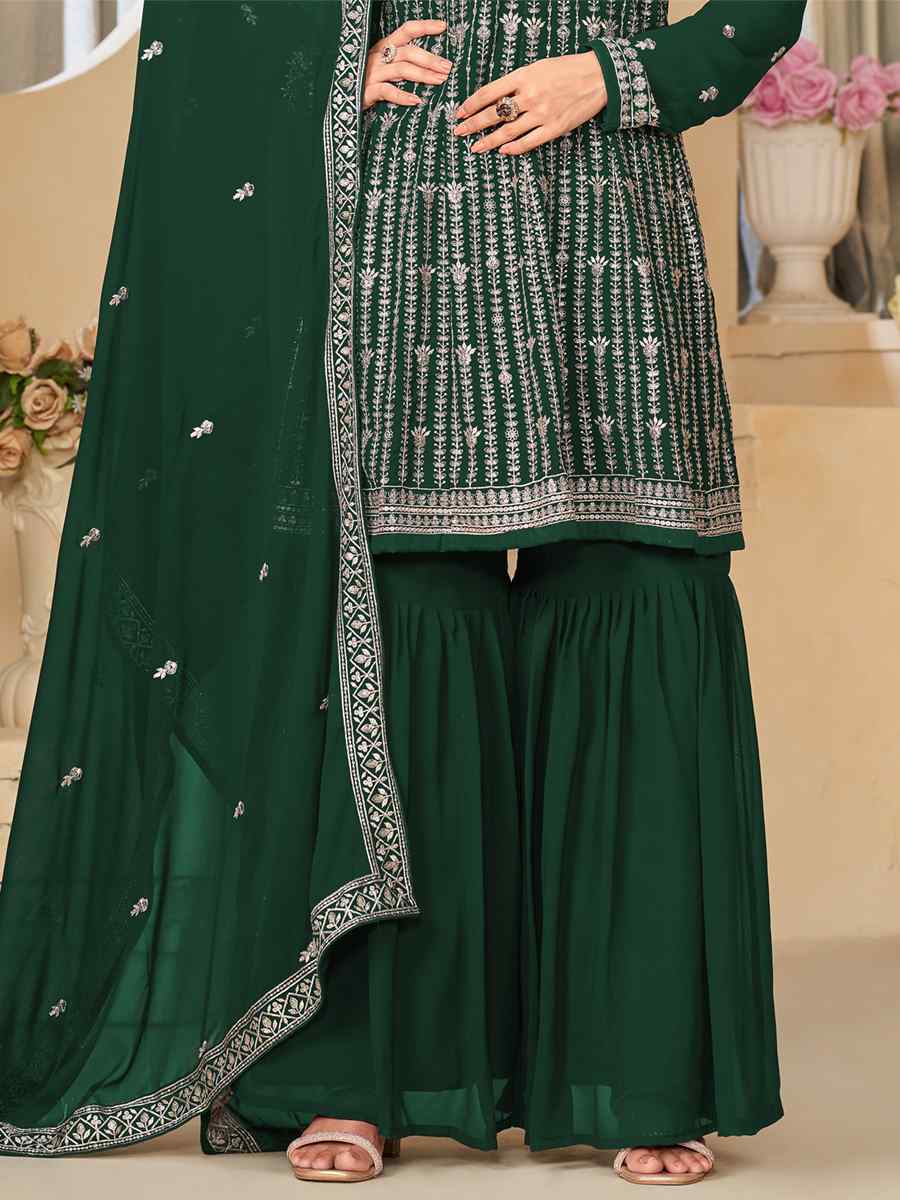 Green Faux Georgette Embroidered Festival Wedding Palazzo Pant Salwar Kameez
