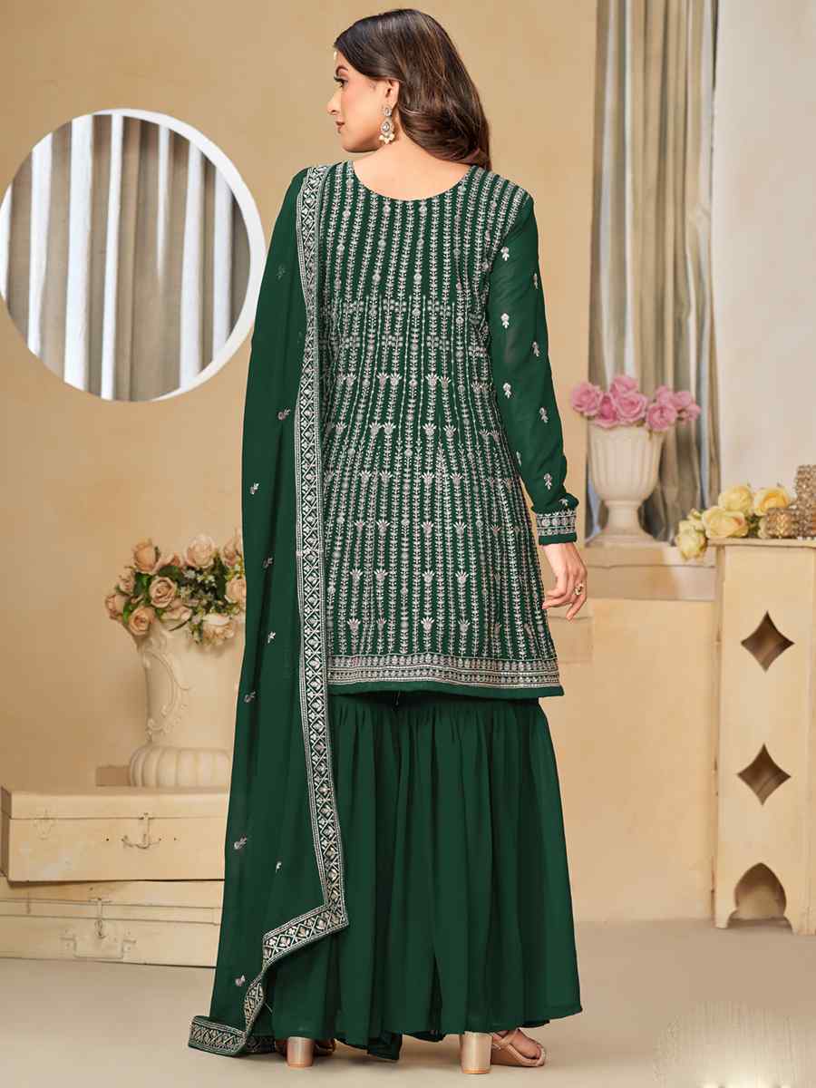 Green Faux Georgette Embroidered Festival Wedding Palazzo Pant Salwar Kameez