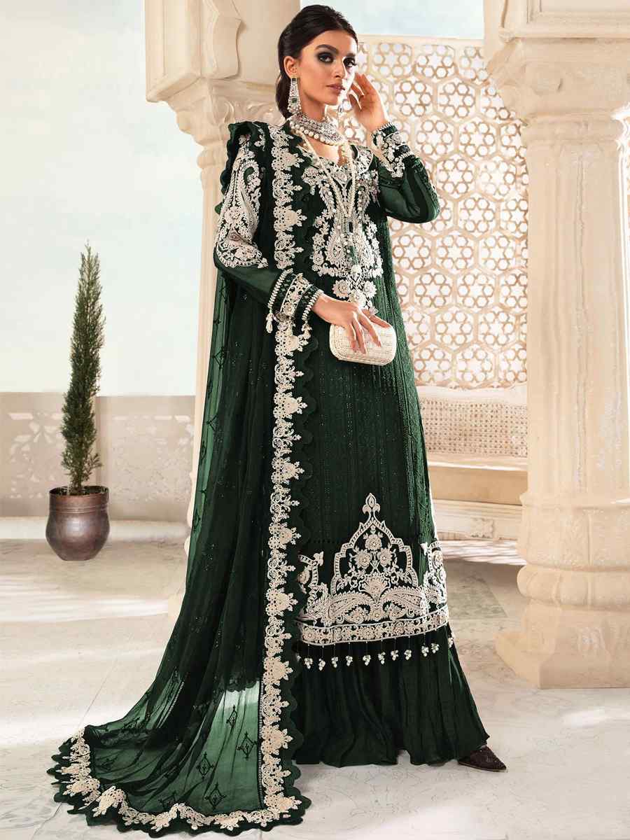 Green Faux Georgette Embroidered Festival Wedding Palazzo Pant Salwar Kameez