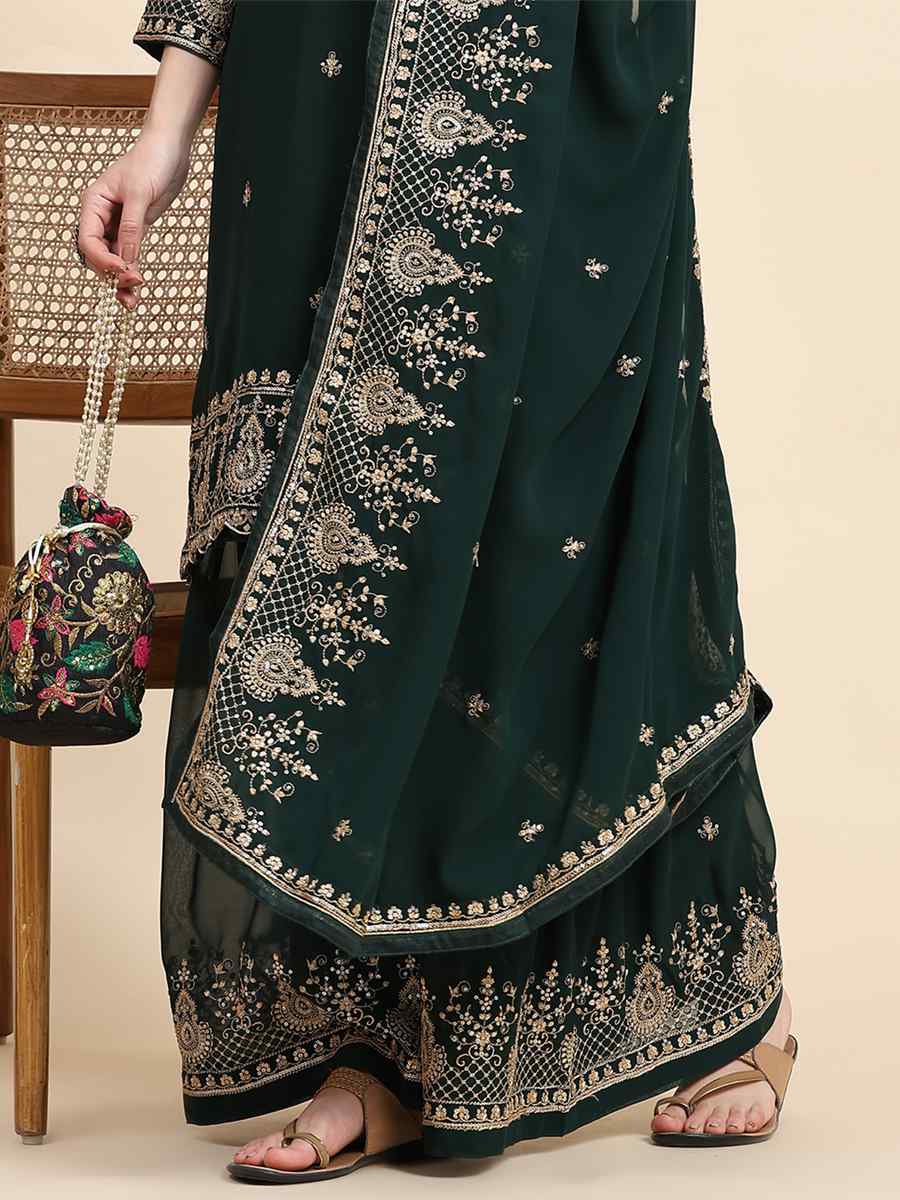 Green Faux Georgette Embroidered Festival Wedding Palazzo Pant Salwar Kameez