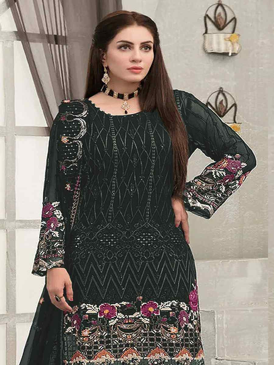 Green Faux Georgette Embroidered Festival Wedding Pant Salwar Kameez