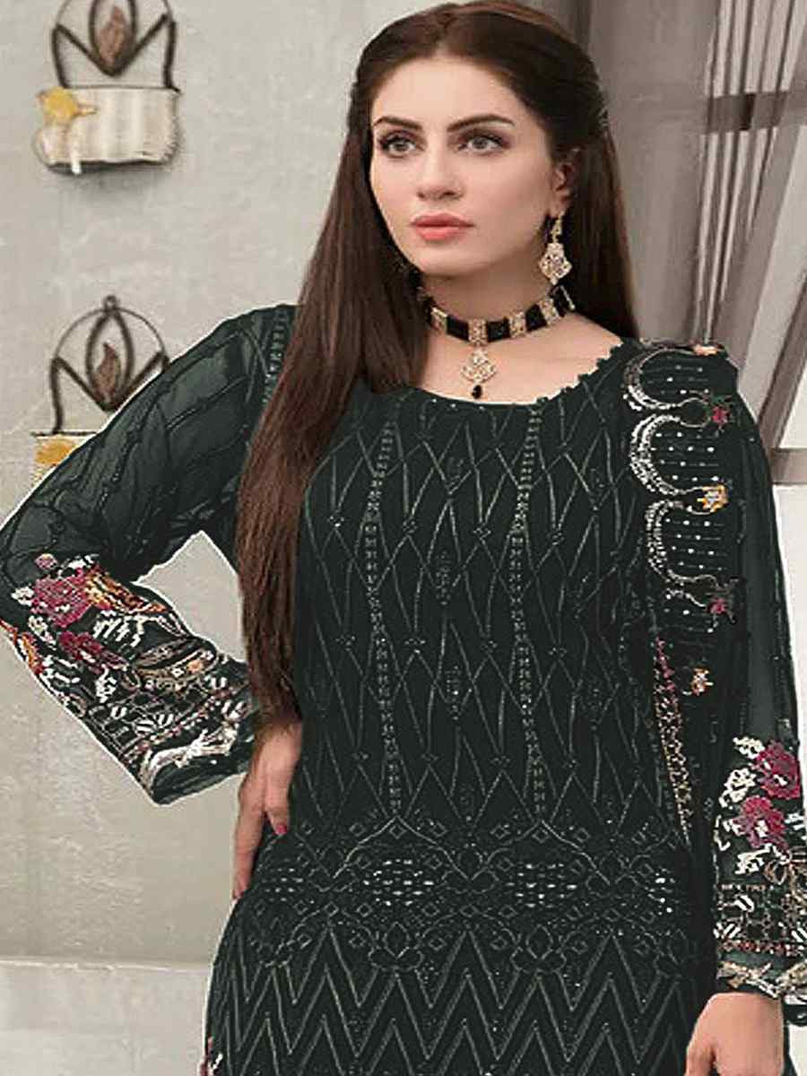 Green Faux Georgette Embroidered Festival Wedding Pant Salwar Kameez