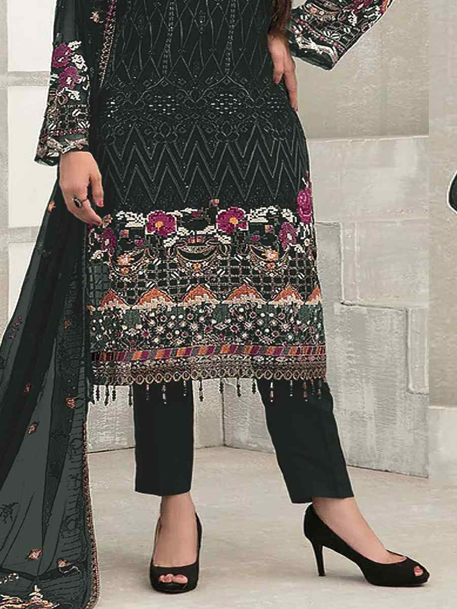 Green Faux Georgette Embroidered Festival Wedding Pant Salwar Kameez