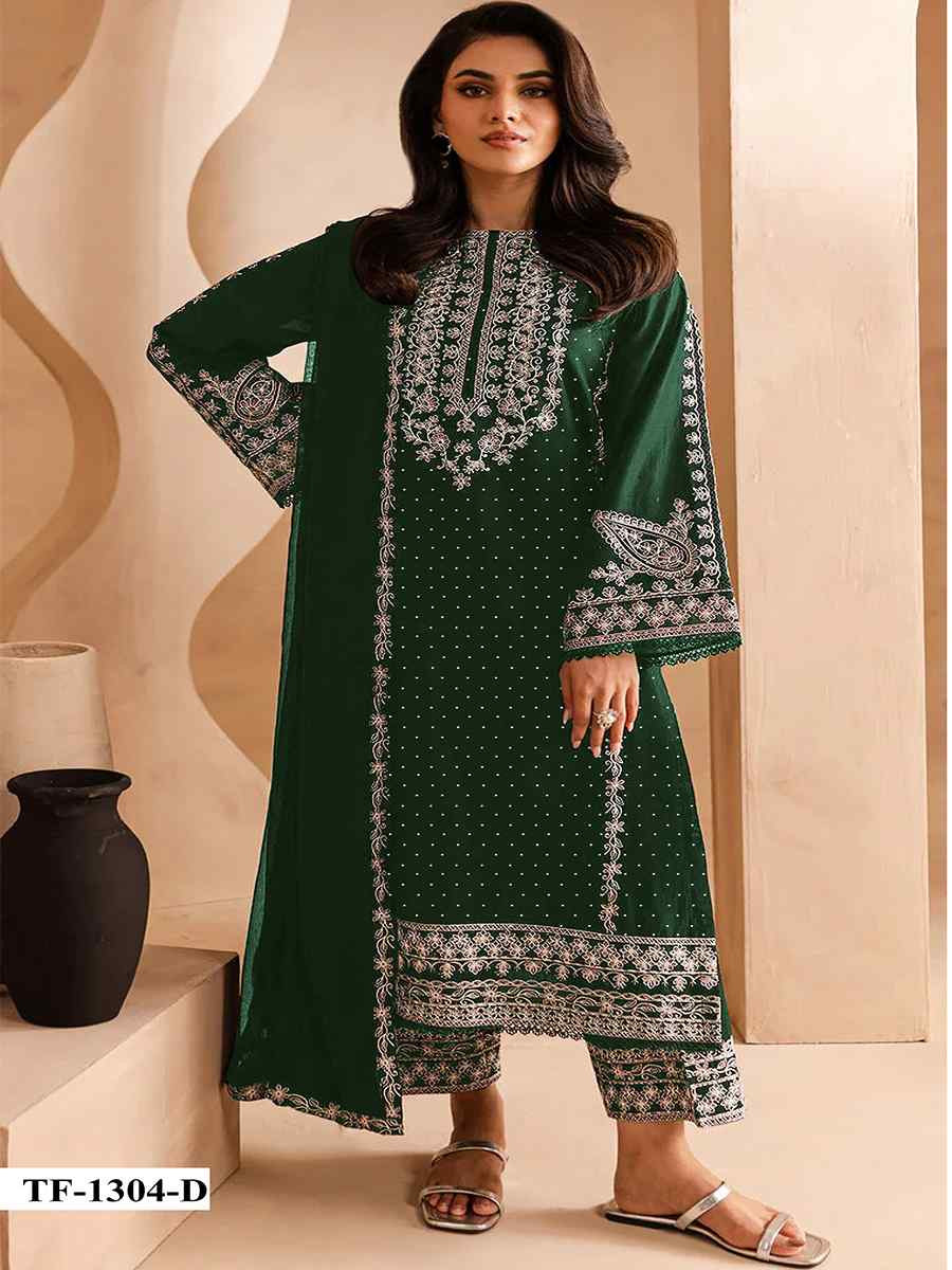 Green Faux Georgette Embroidered Festival Wedding Pant Salwar Kameez