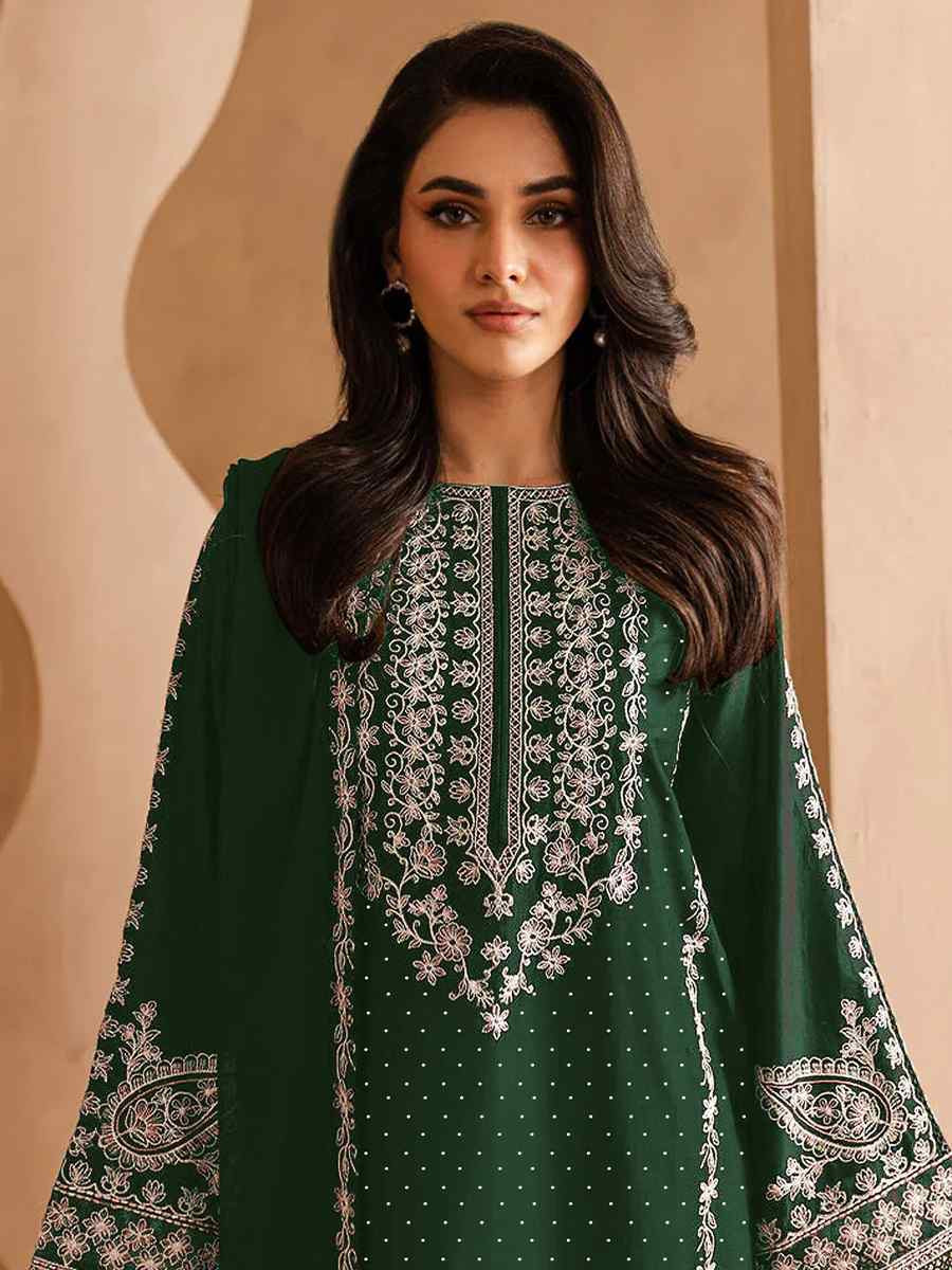 Green Faux Georgette Embroidered Festival Wedding Pant Salwar Kameez