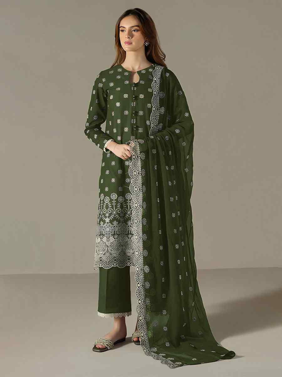 Green Faux Georgette Embroidered Festival Wedding Pant Salwar Kameez