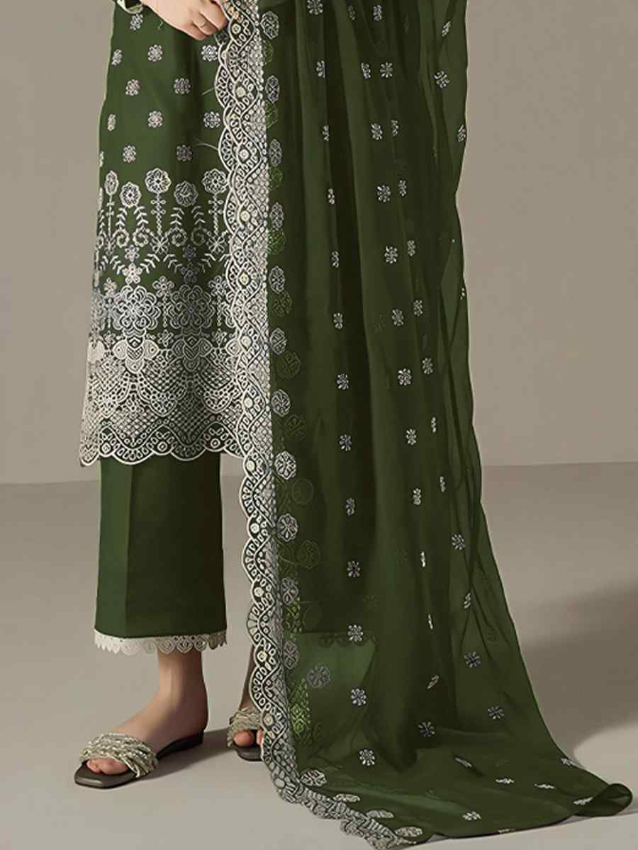 Green Faux Georgette Embroidered Festival Wedding Pant Salwar Kameez