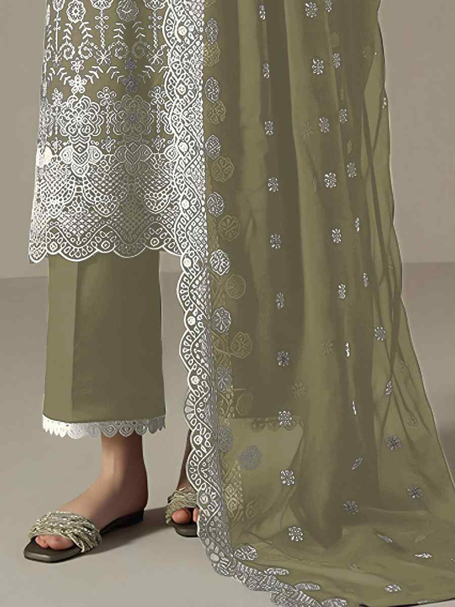 Green Faux Georgette Embroidered Festival Wedding Pant Salwar Kameez