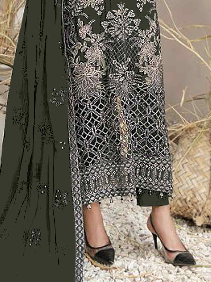 Green Faux Georgette Embroidered Festival Wedding Pant Salwar Kameez