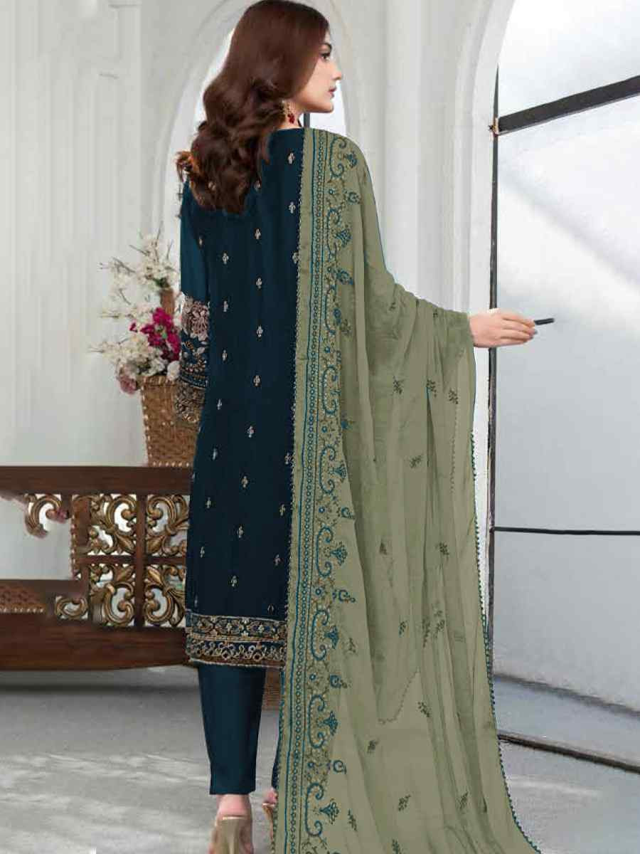 Green Faux Georgette Embroidered Festival Wedding Pant Salwar Kameez