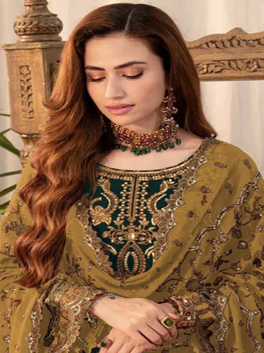 Green Faux Georgette Embroidered Festival Wedding Pant Salwar Kameez