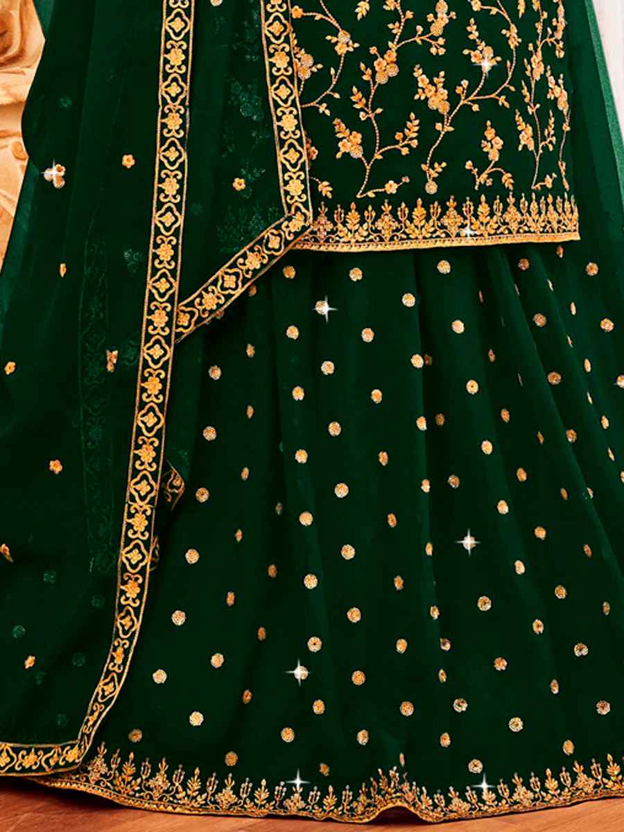Green Faux Georgette Embroidered Festival Wedding Sharara Pant Salwar Kameez
