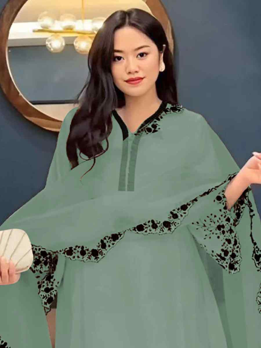 Green Faux Georgette Embroidered Party Casual Ready Palazzo Pant Salwar Kameez