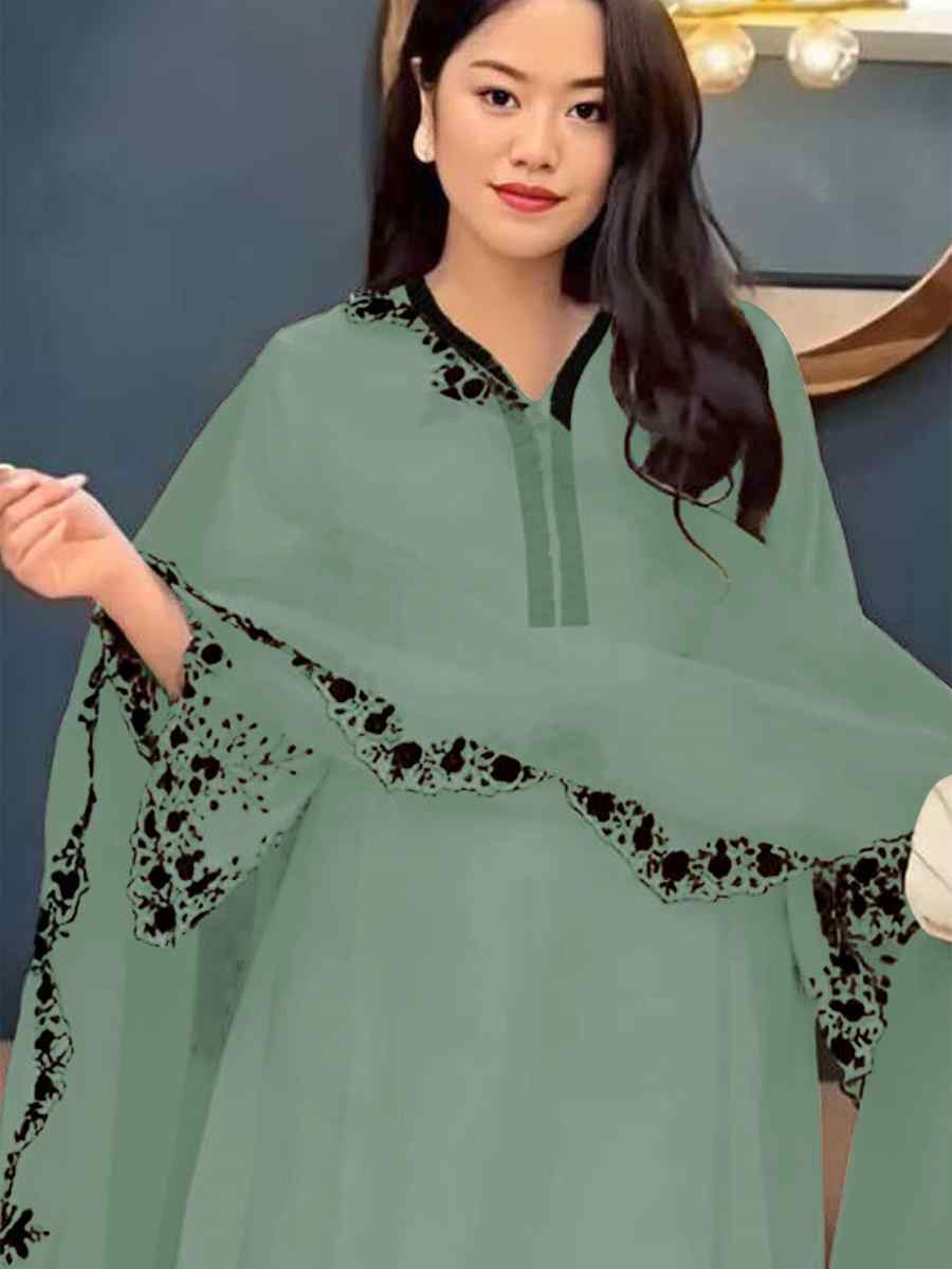 Green Faux Georgette Embroidered Party Casual Ready Palazzo Pant Salwar Kameez