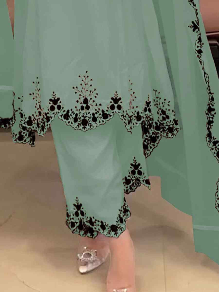 Green Faux Georgette Embroidered Party Casual Ready Palazzo Pant Salwar Kameez
