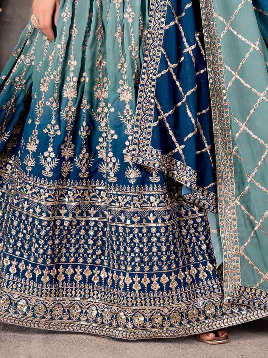 Green Faux Georgette Embroidered Wedding Festival Heavy Border Lehenga Choli