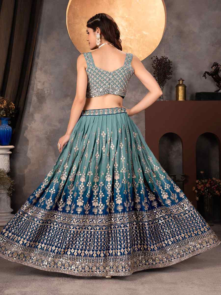 Green Faux Georgette Embroidered Wedding Festival Heavy Border Lehenga Choli