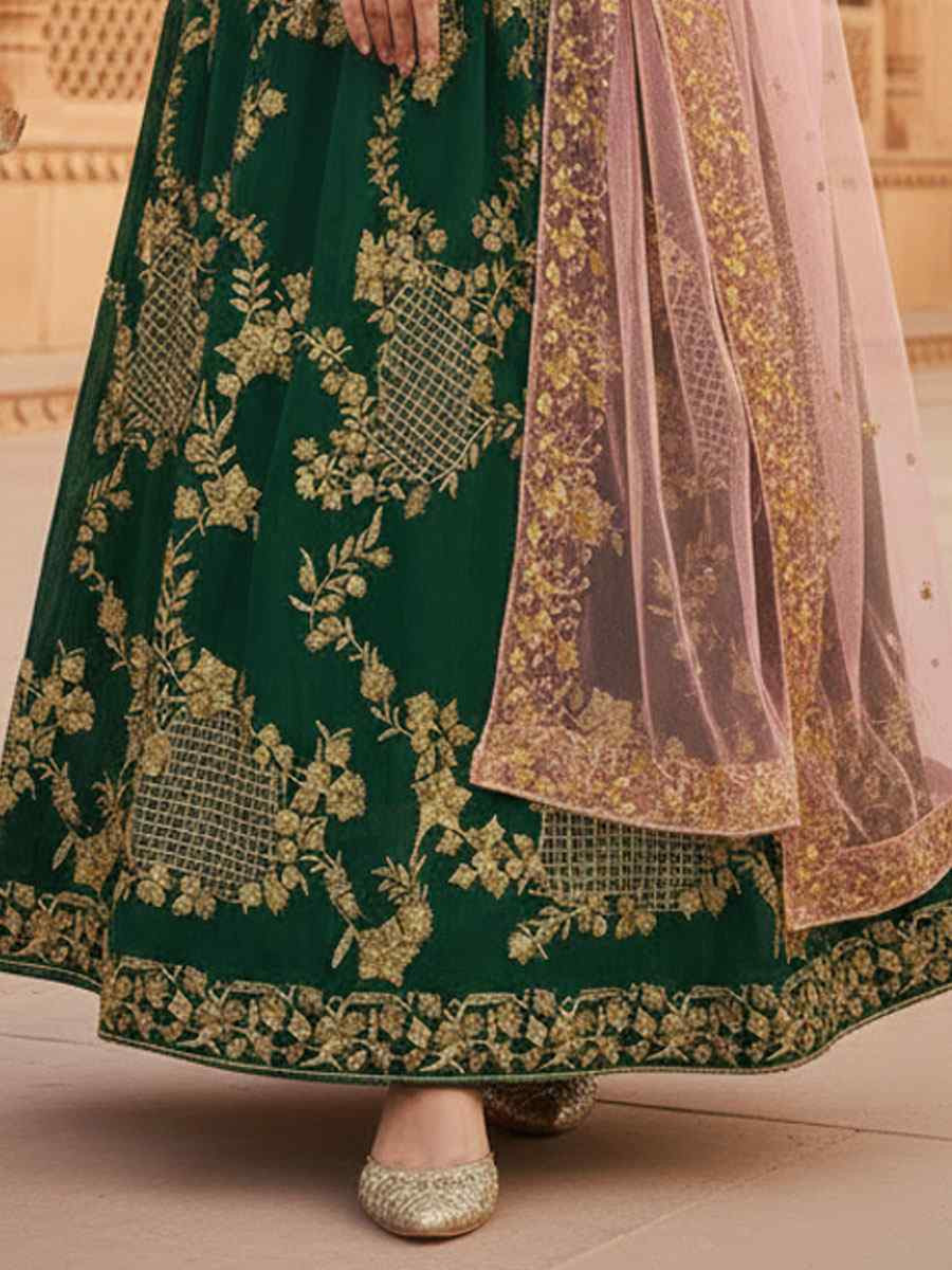 Green Faux Georgette Embroidery Party Wedding Festival Casual Ready Anarkali Salwar Kameez