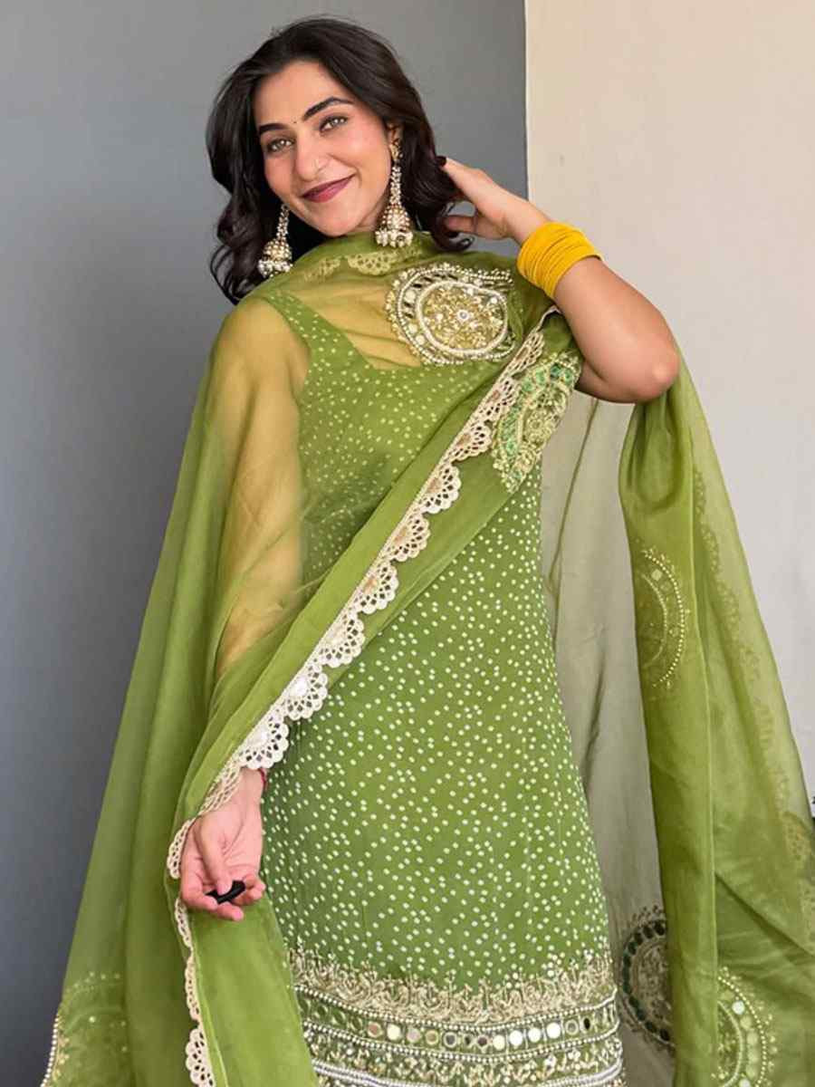 Green Faux Georgette Embroidery Party Wedding Festival Casual Ready Churidar Salwar Kameez