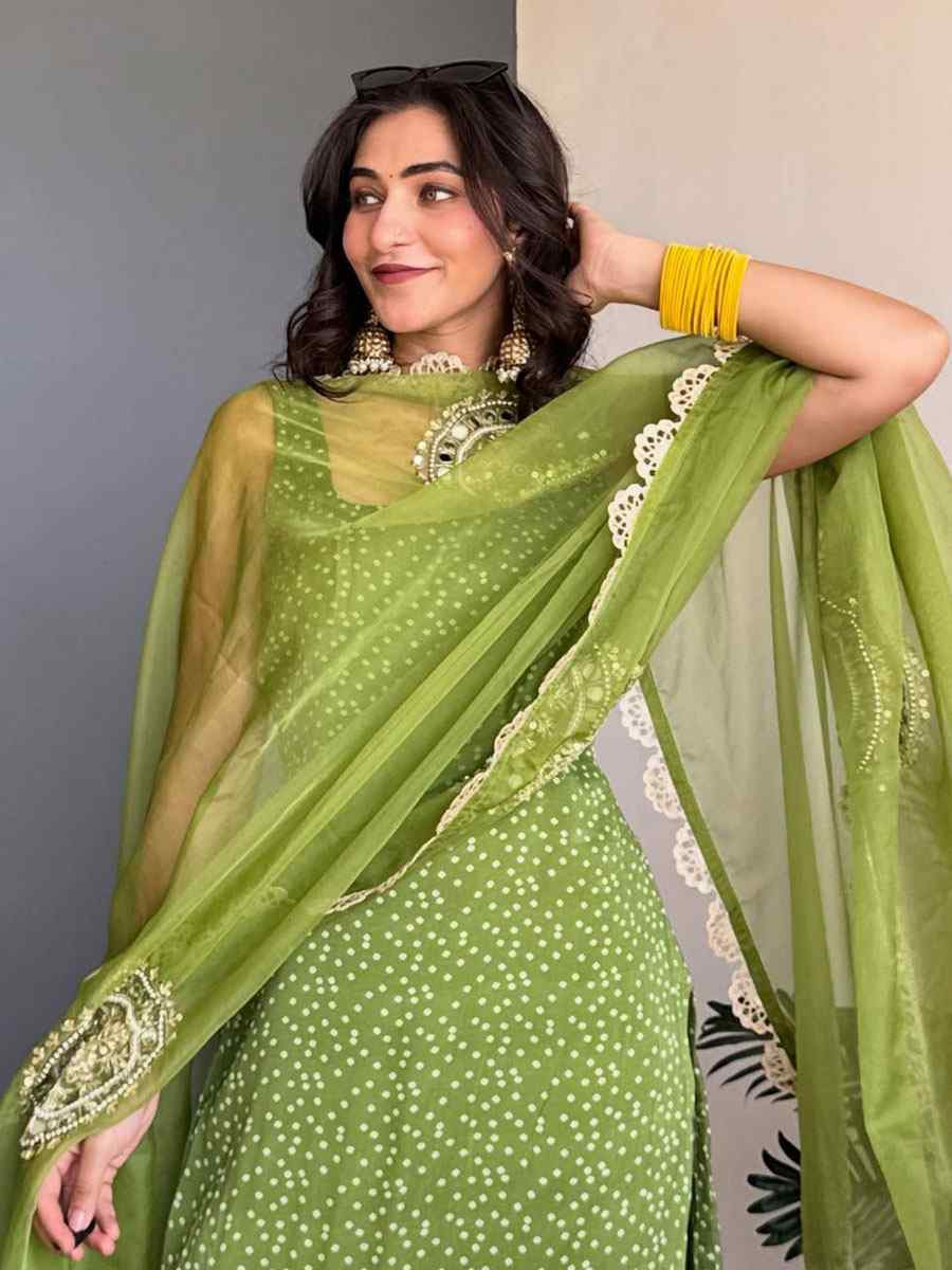 Green Faux Georgette Embroidery Party Wedding Festival Casual Ready Churidar Salwar Kameez