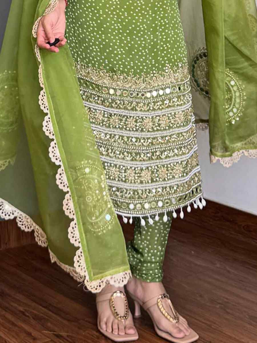 Green Faux Georgette Embroidery Party Wedding Festival Casual Ready Churidar Salwar Kameez