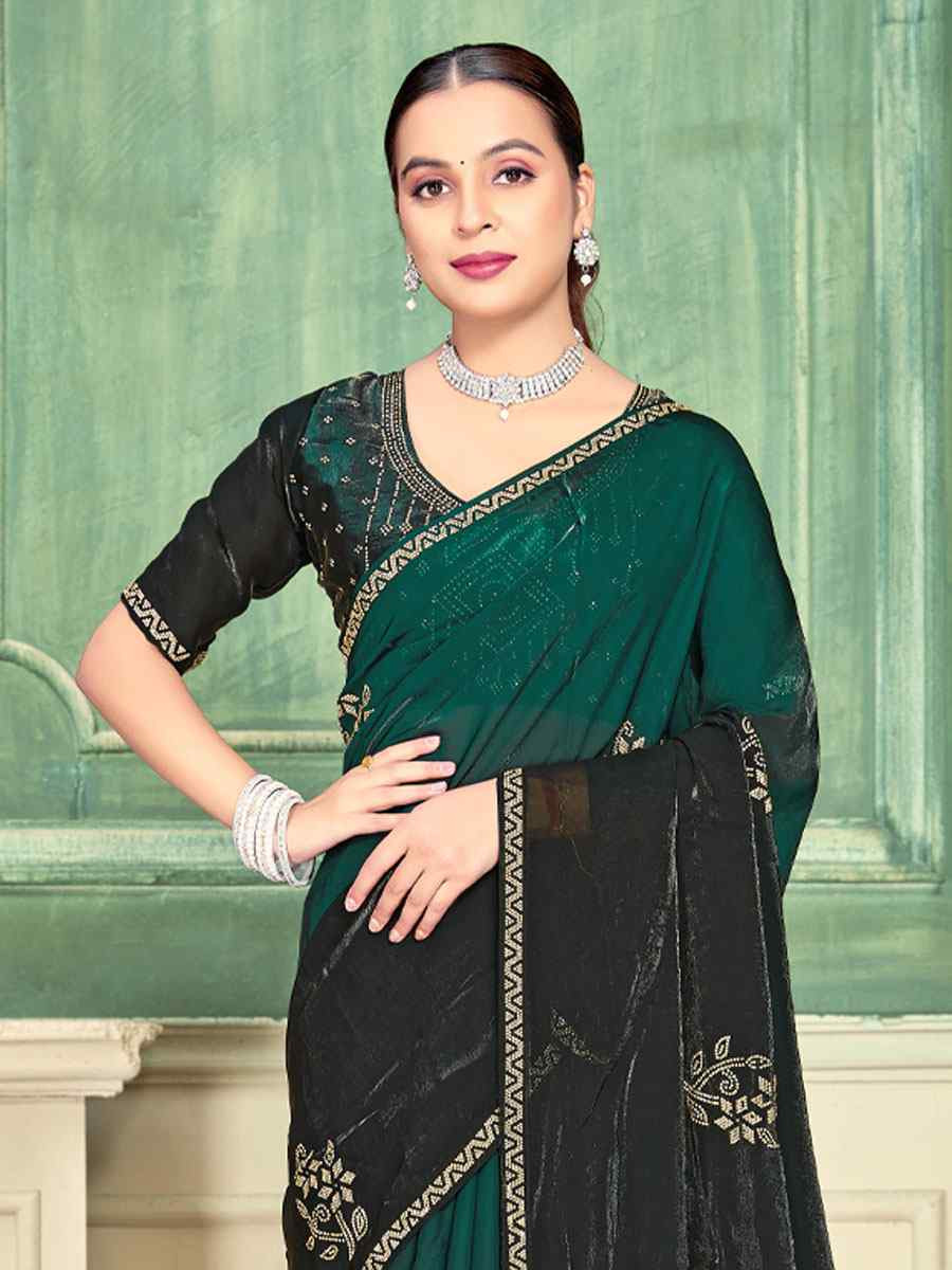 Green Fendi Satin Silk Embroidery Bridal Reception Festival Wedding Fancy Classic Heavy Border Saree