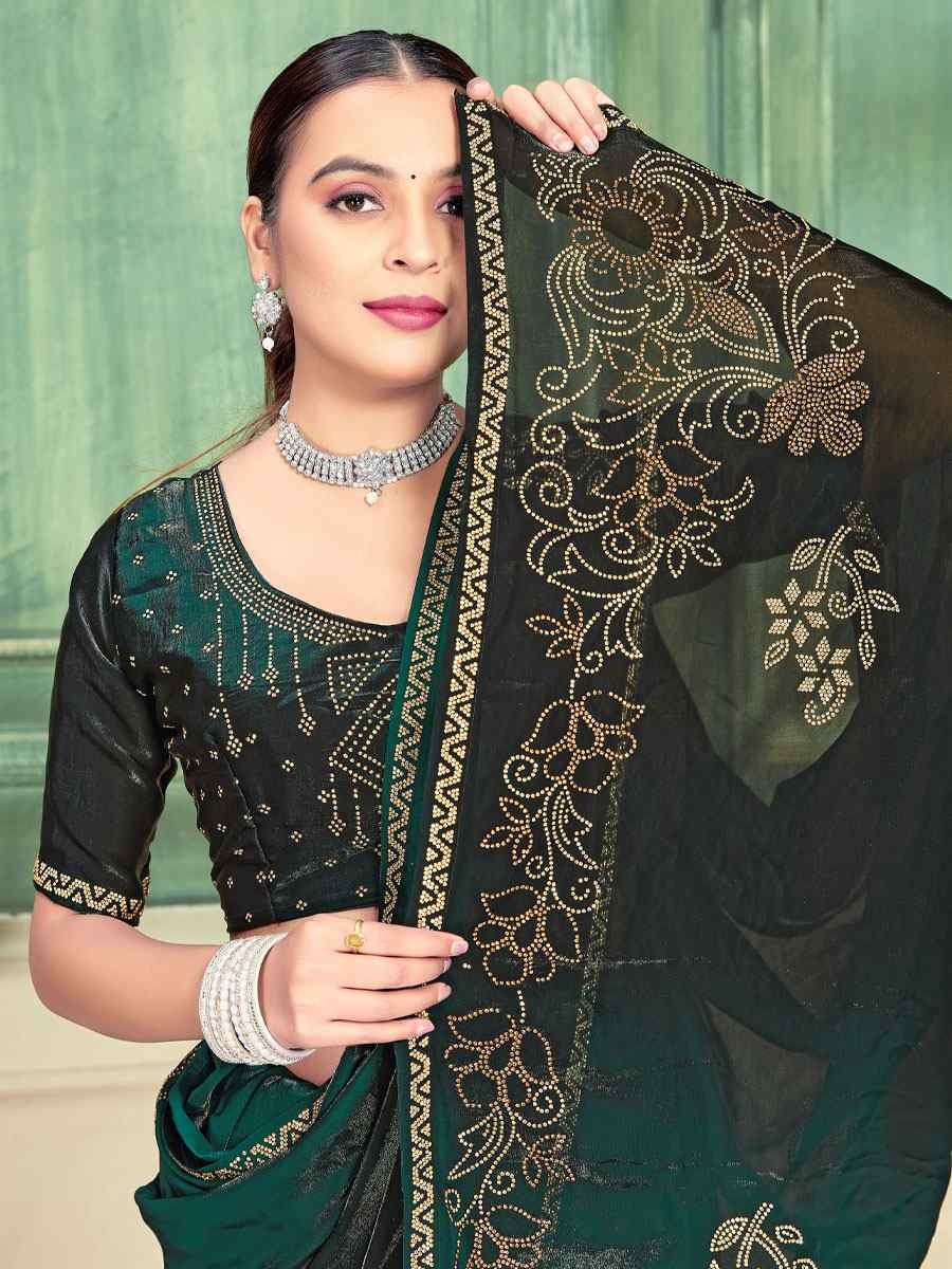 Green Fendi Satin Silk Embroidery Bridal Reception Festival Wedding Fancy Classic Heavy Border Saree