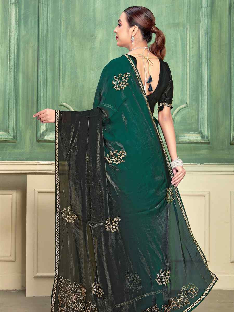 Green Fendi Satin Silk Embroidery Bridal Reception Festival Wedding Fancy Classic Heavy Border Saree