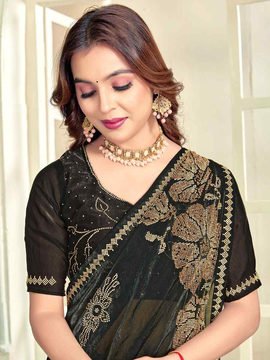 Green Fendi Satin Silk Zircon Hand Embroidery Bridal Reception Festival Wedding Fancy Heavy Border Sarees