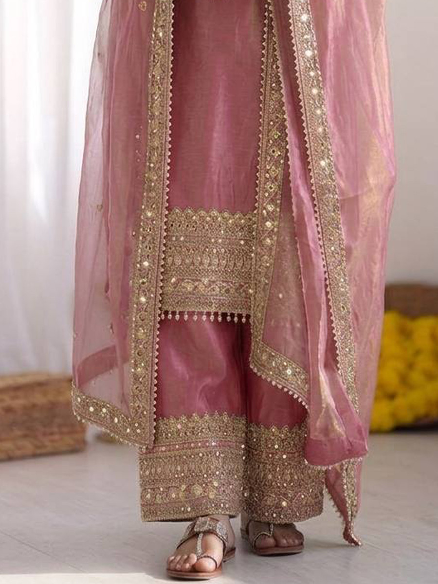 Green Fendy Silk Embroidery Sequins Zari Wedding Party Festival Casual Ready Palazzo Pant Salwar Kameez