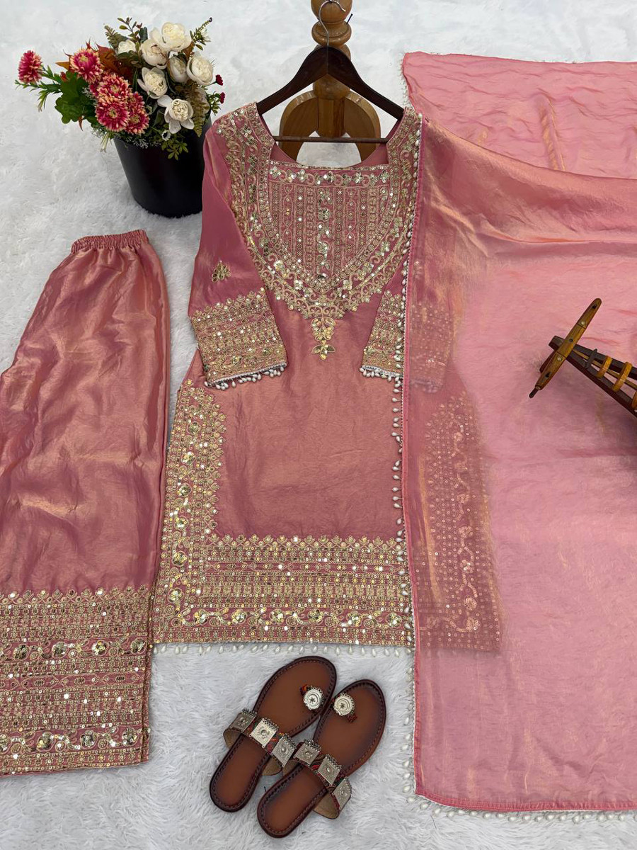 Green Fendy Silk Embroidery Sequins Zari Wedding Party Festival Casual Ready Palazzo Pant Salwar Kameez
