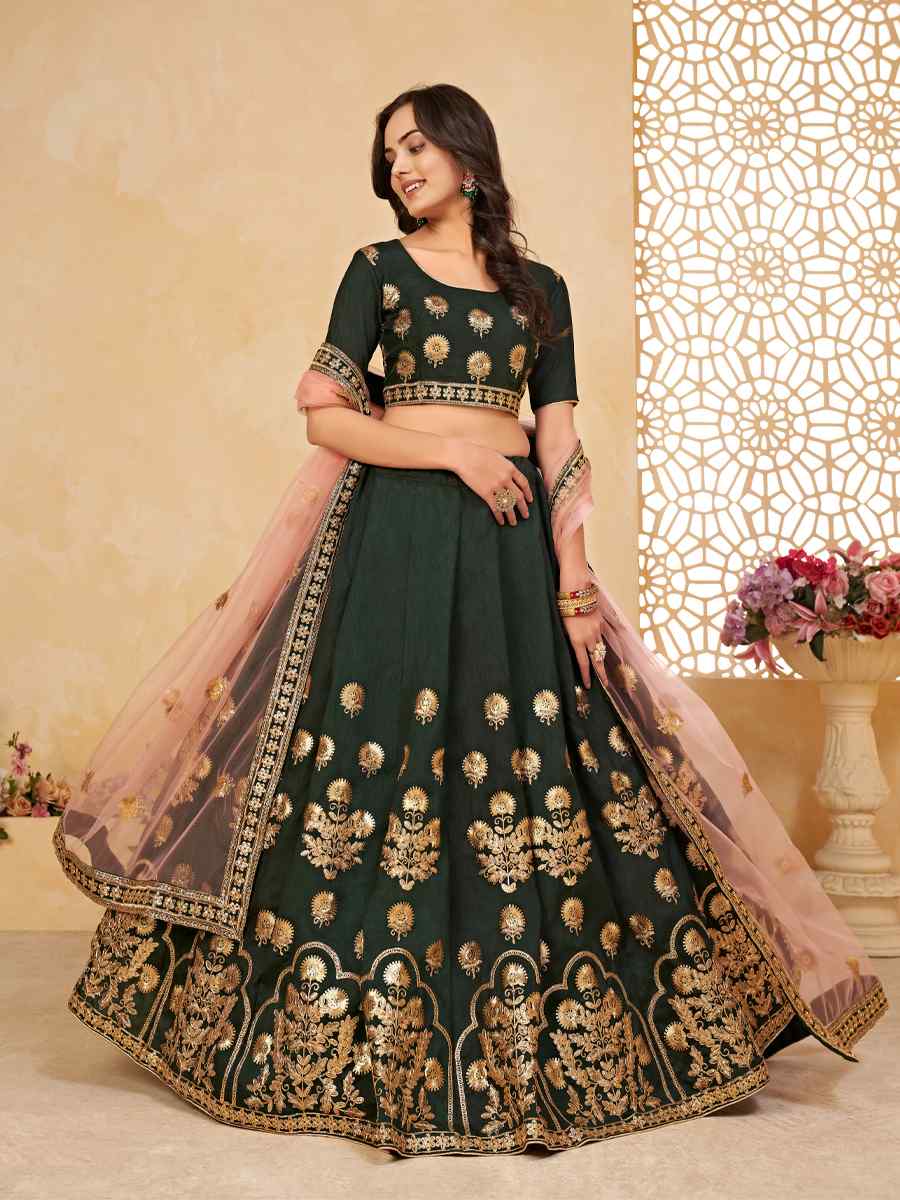Green Fine Art Silk Sequins Festival Circular Lehenga Choli