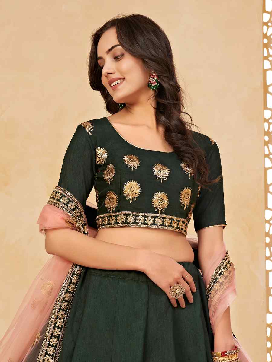 Green Fine Art Silk Sequins Festival Circular Lehenga Choli