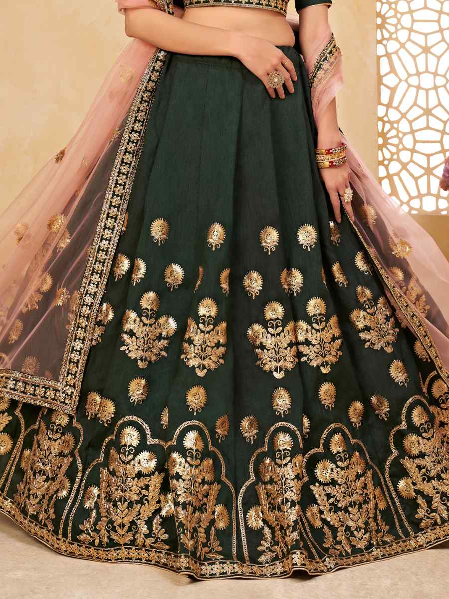 Green Fine Art Silk Sequins Festival Circular Lehenga Choli