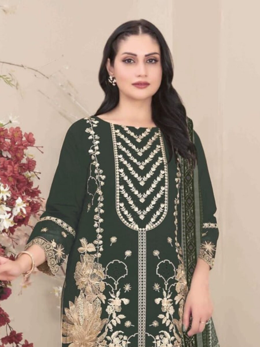 Green Fox Georgette Embroidery Casual Festival Wedding Party Pant Salwar Kameez