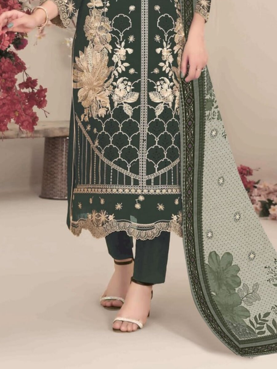 Green Fox Georgette Embroidery Casual Festival Wedding Party Pant Salwar Kameez