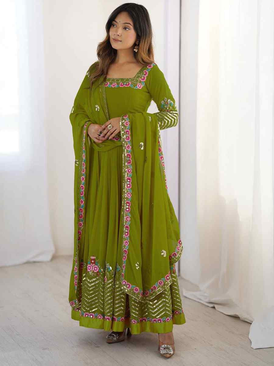 Green Fox Georgette Printed Party Wedding Festival Casual Ready Anarkali Salwar Kameez