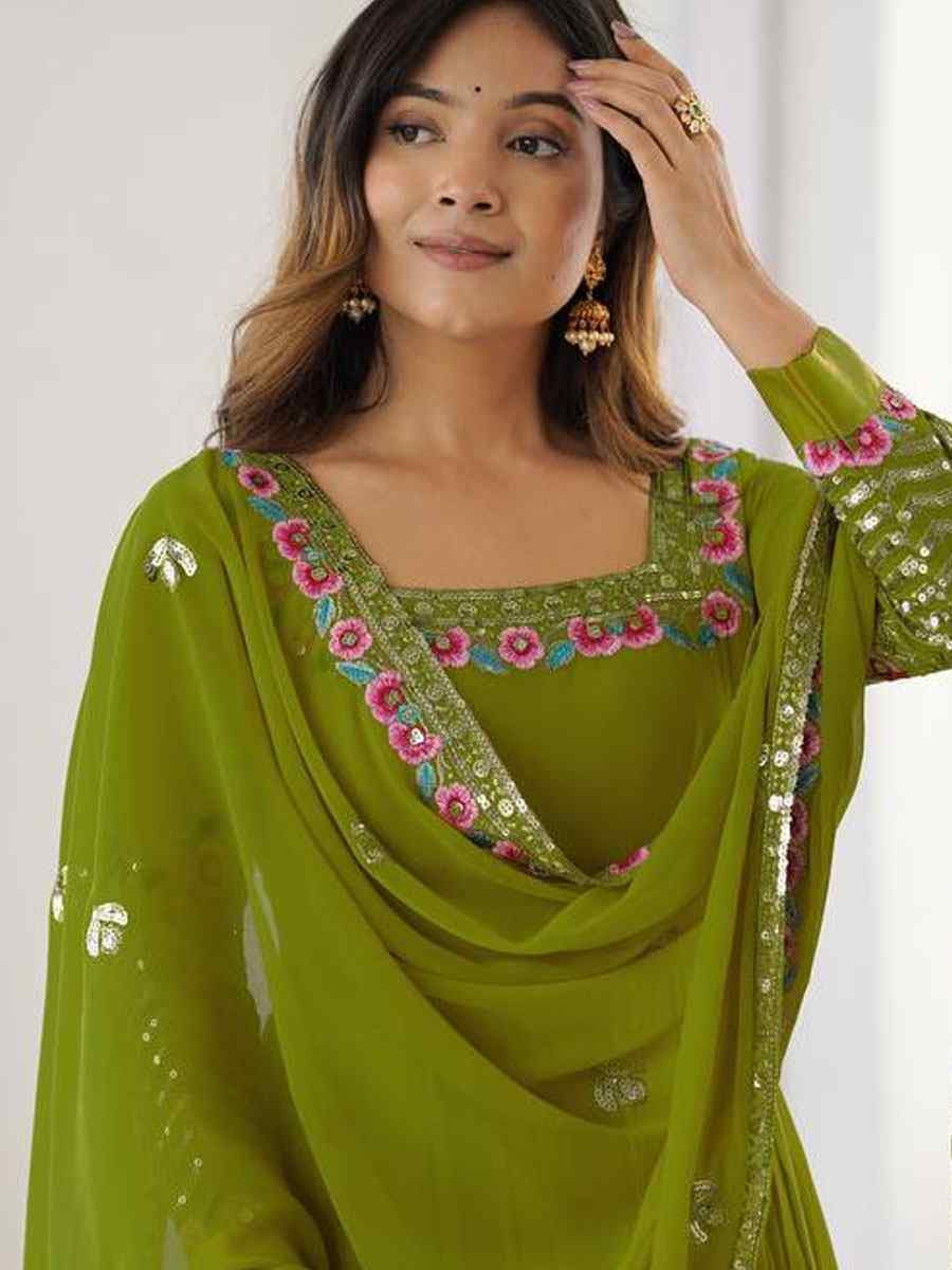 Green Fox Georgette Printed Party Wedding Festival Casual Ready Anarkali Salwar Kameez