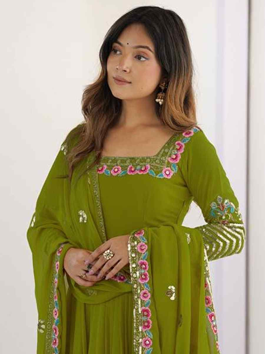Green Fox Georgette Printed Party Wedding Festival Casual Ready Anarkali Salwar Kameez